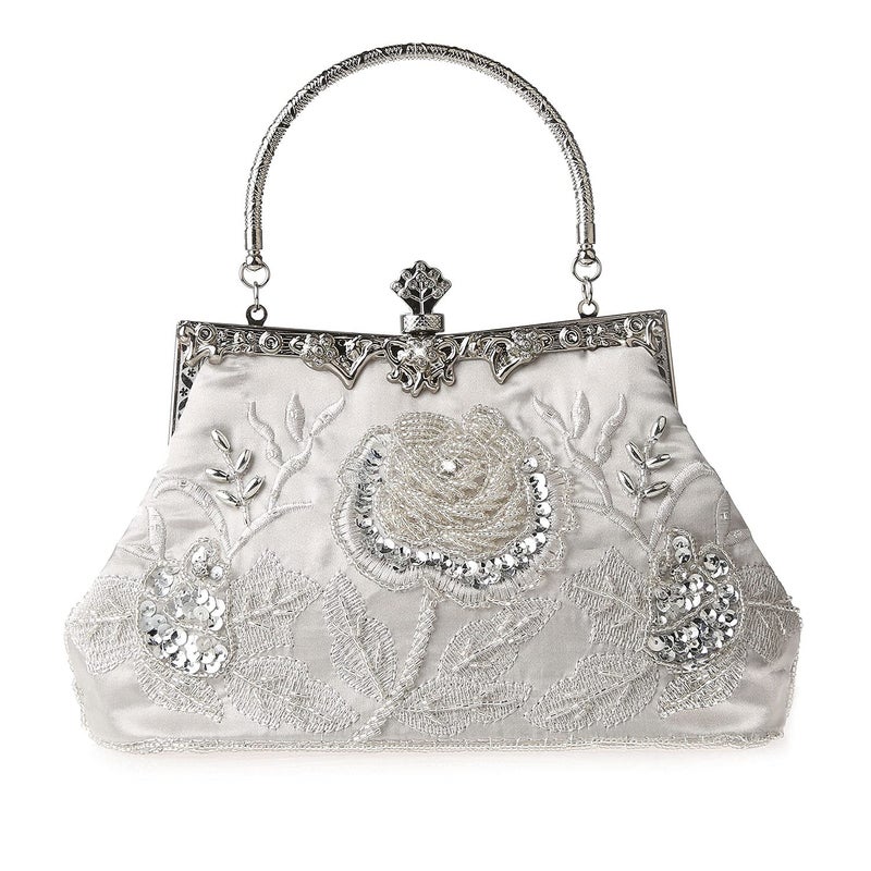 DA BODAN Womens Vintage Floral Beaded Rhinestone Embroidery Clutch Sequin Crossbody Bag Evening Handbag for Bridal Wedding Party Prom - Image 1